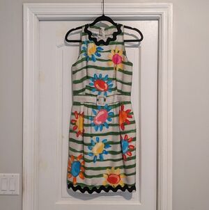 Moschino Couture Striped Ric Rac Floral 2020 Runway Belted Dress Size 6 US